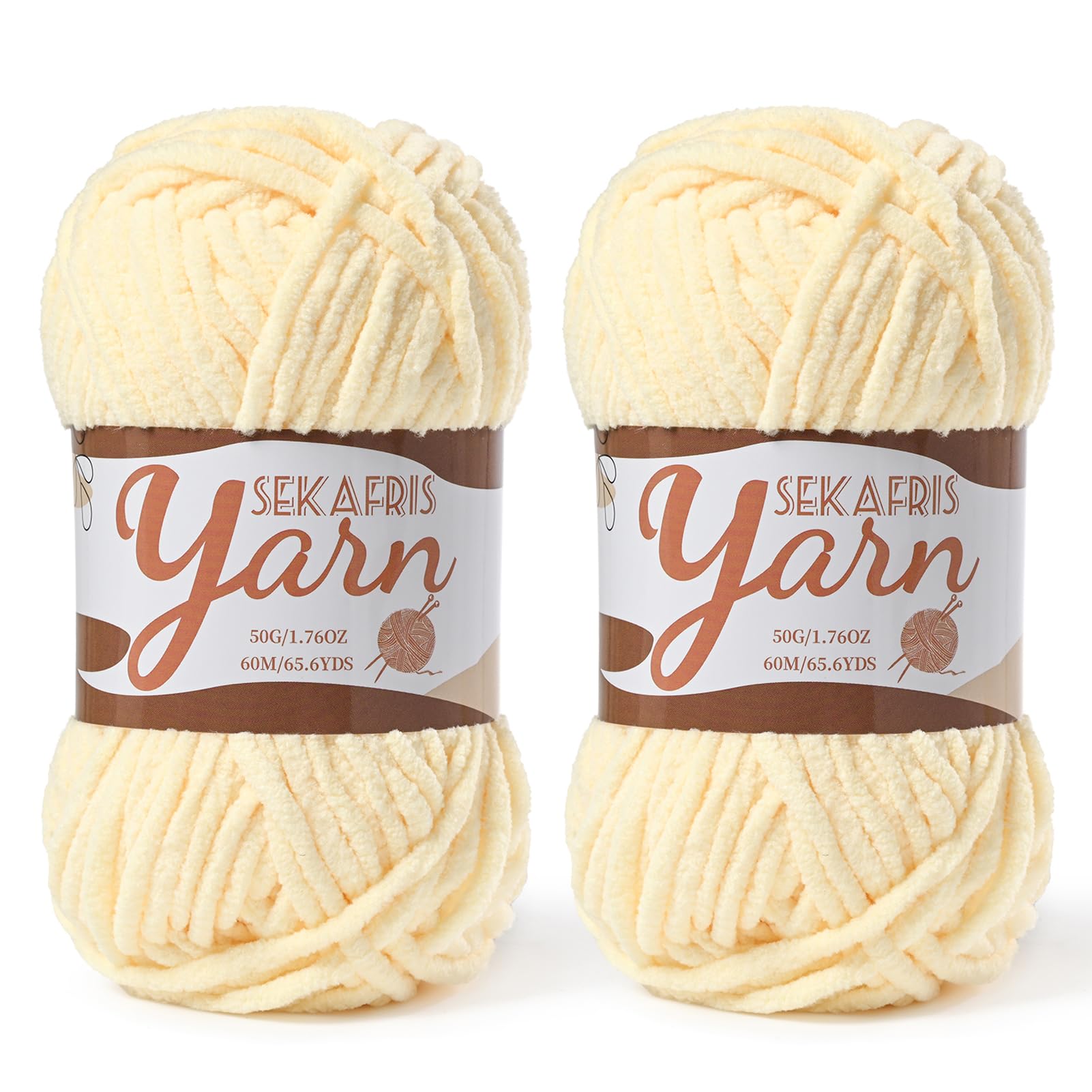 Chenille Yarn for Crocheting Crochet Yellowish Yarn 2 Pack