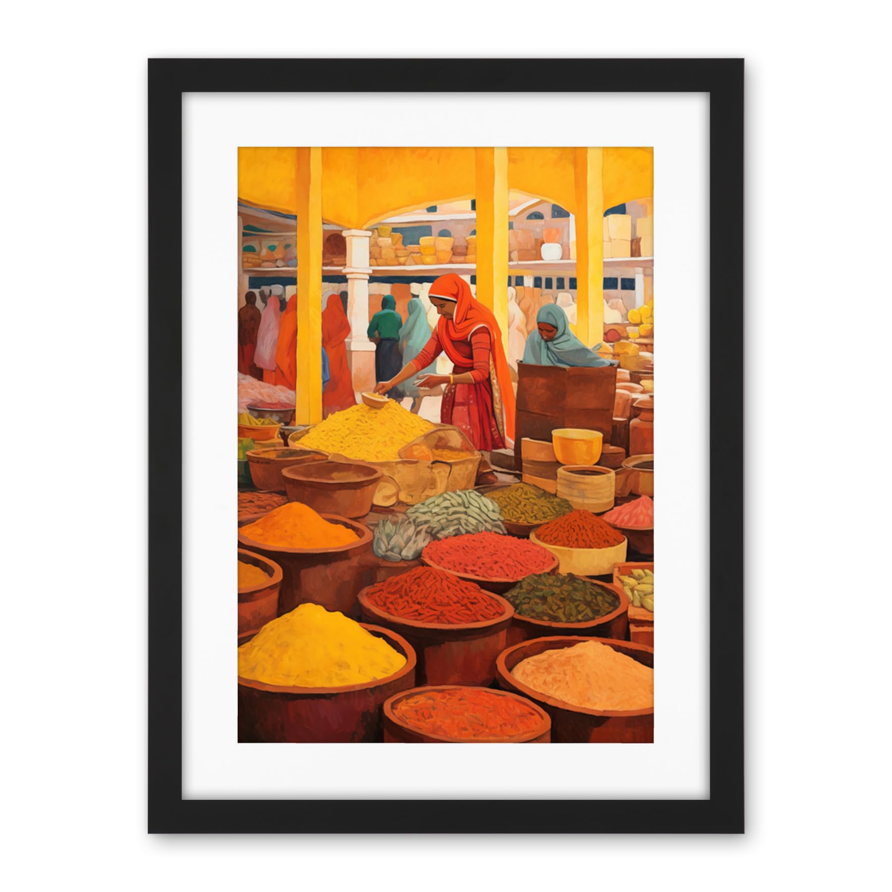 Artery8 The Spice Market Asian Herbs and Spices Colourful Kitchen Artwork Framed Wall Art Print 18X24 Inch