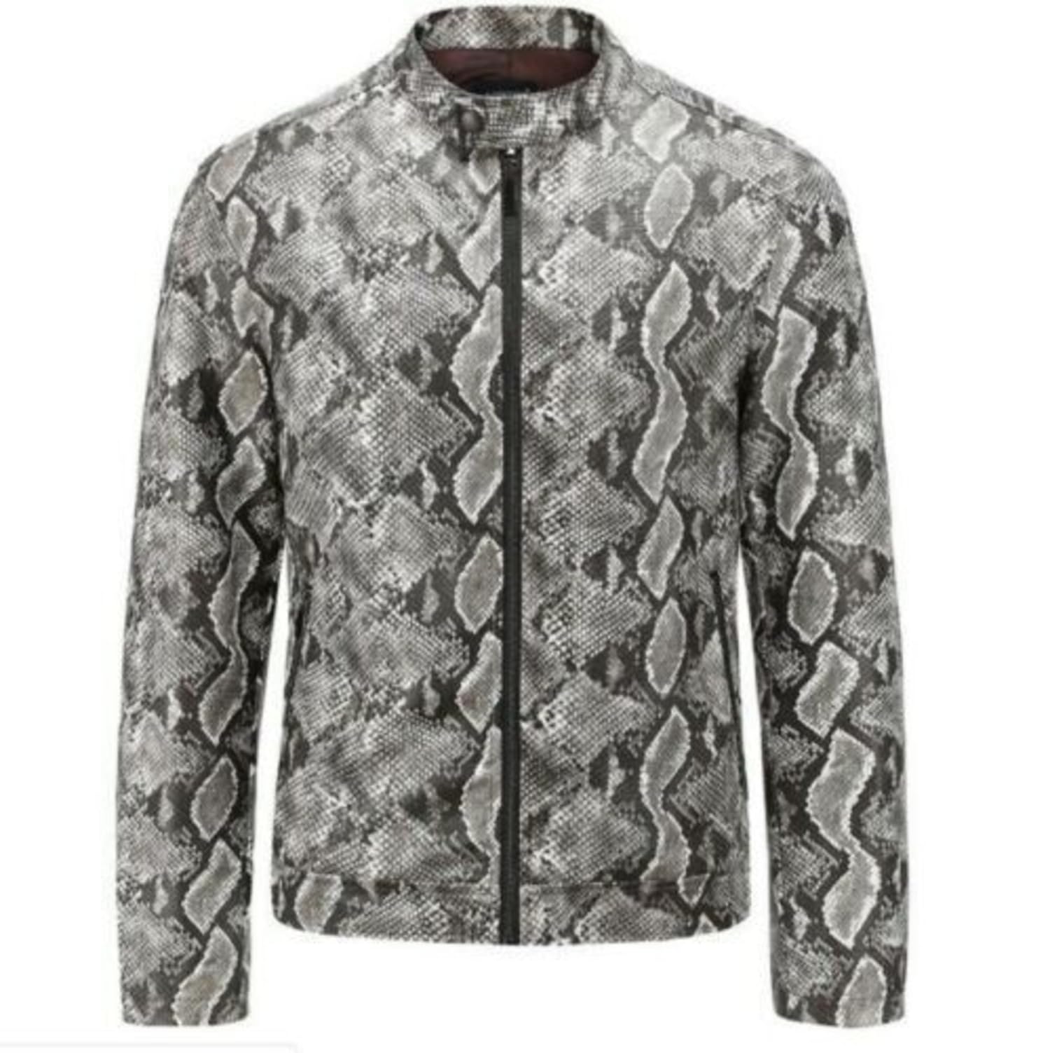 ジャケット・アウター Roen spray coating snake skin jacket Snakeskin Print Jacket Men Python Textured biker Faux