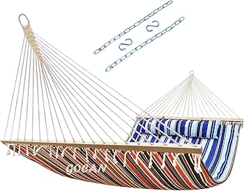 Double hamac matelass&eacute; avec barres de soutien en bois