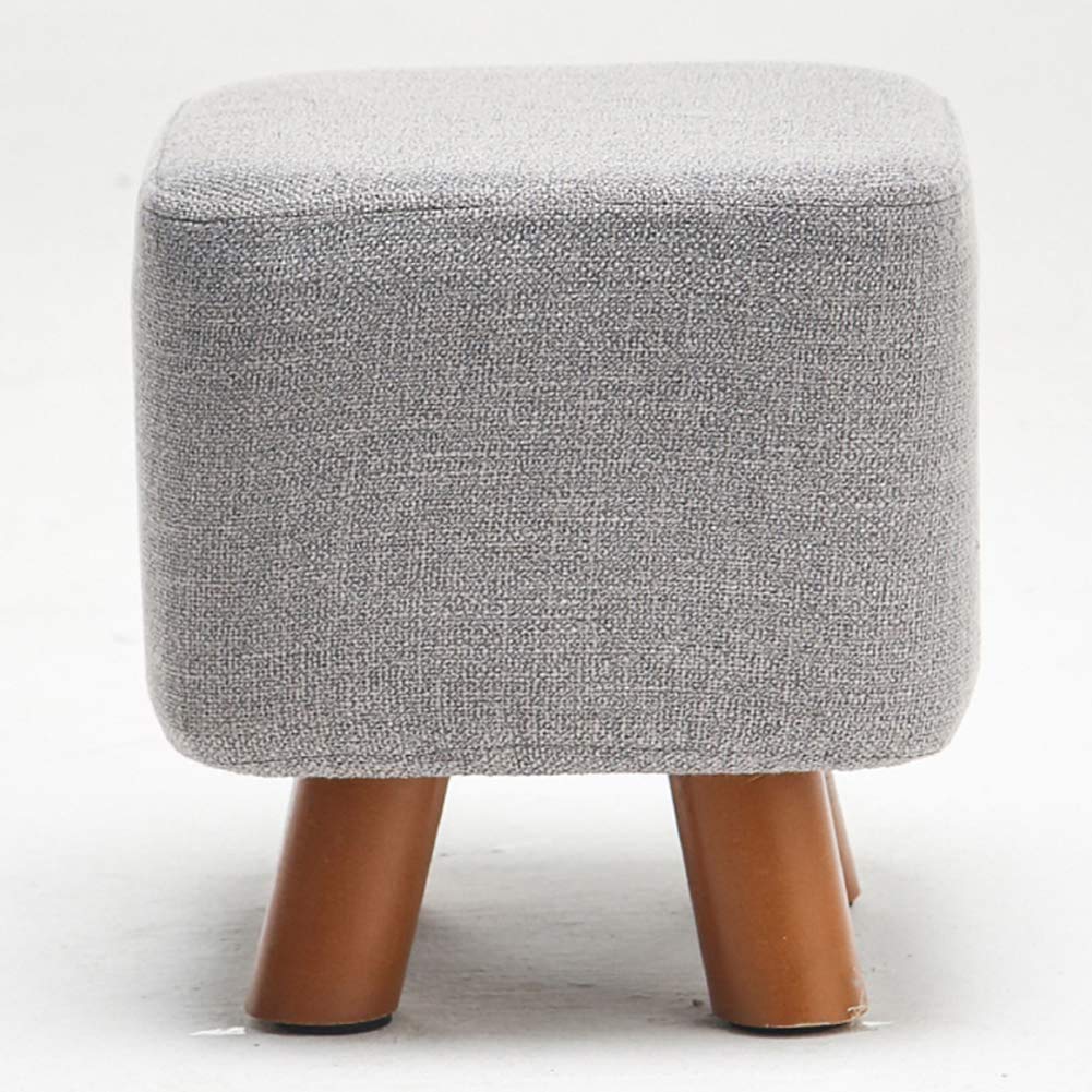 GHFXSCV Linen Pouf, Small with Solid Wood Seat, Versatile Footrest, Chair, Bench, Shoe Rack, Stool, Gray, 28x28x28 cm (11x11x11 inches)