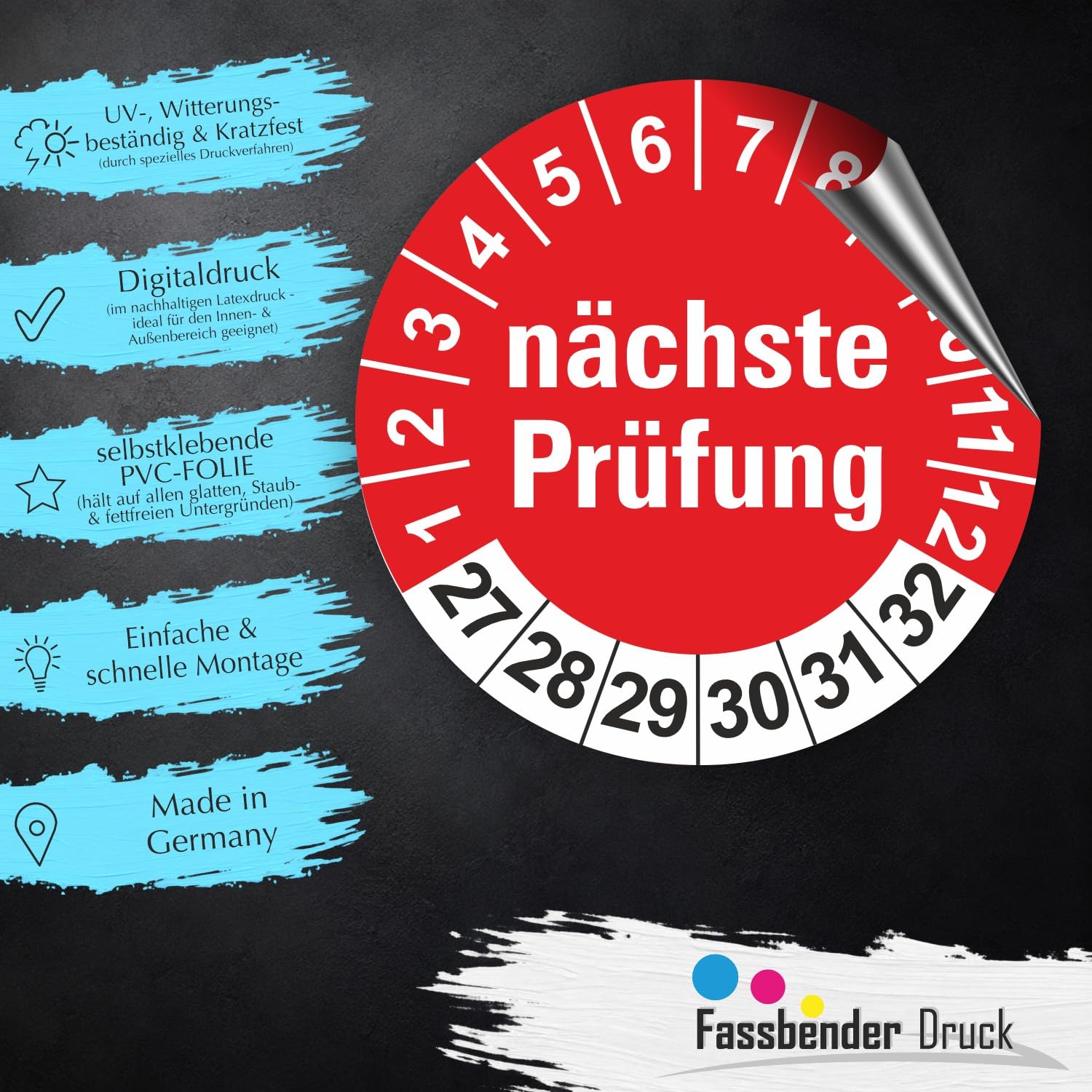 Hochwertige Prüfetiketten NÄCHSTE PRÜFUNG Ø 20mm - Selbstklebende PVC-Folie - Wartungsetiketten für Prüfung - Prüfplakette für Prüfungsnachweis (500 Stück)