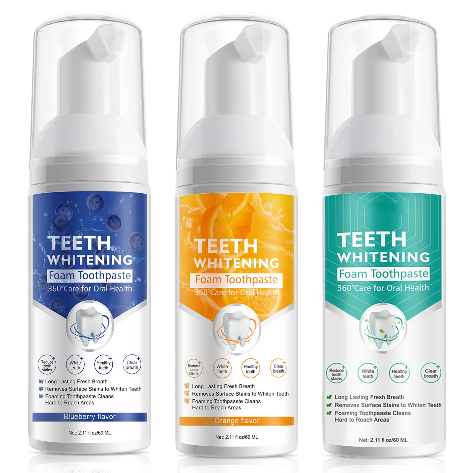 Teeth Whitening Toothpaste with Fluoride, Foam Toothpaste, Ultra-fine Mousse Foam Deeply Cleaning Gums, Stain Removal, Oral Care-Toothpaste Replacement Natural Mouth Wash Water, 3 Fresh Flavor