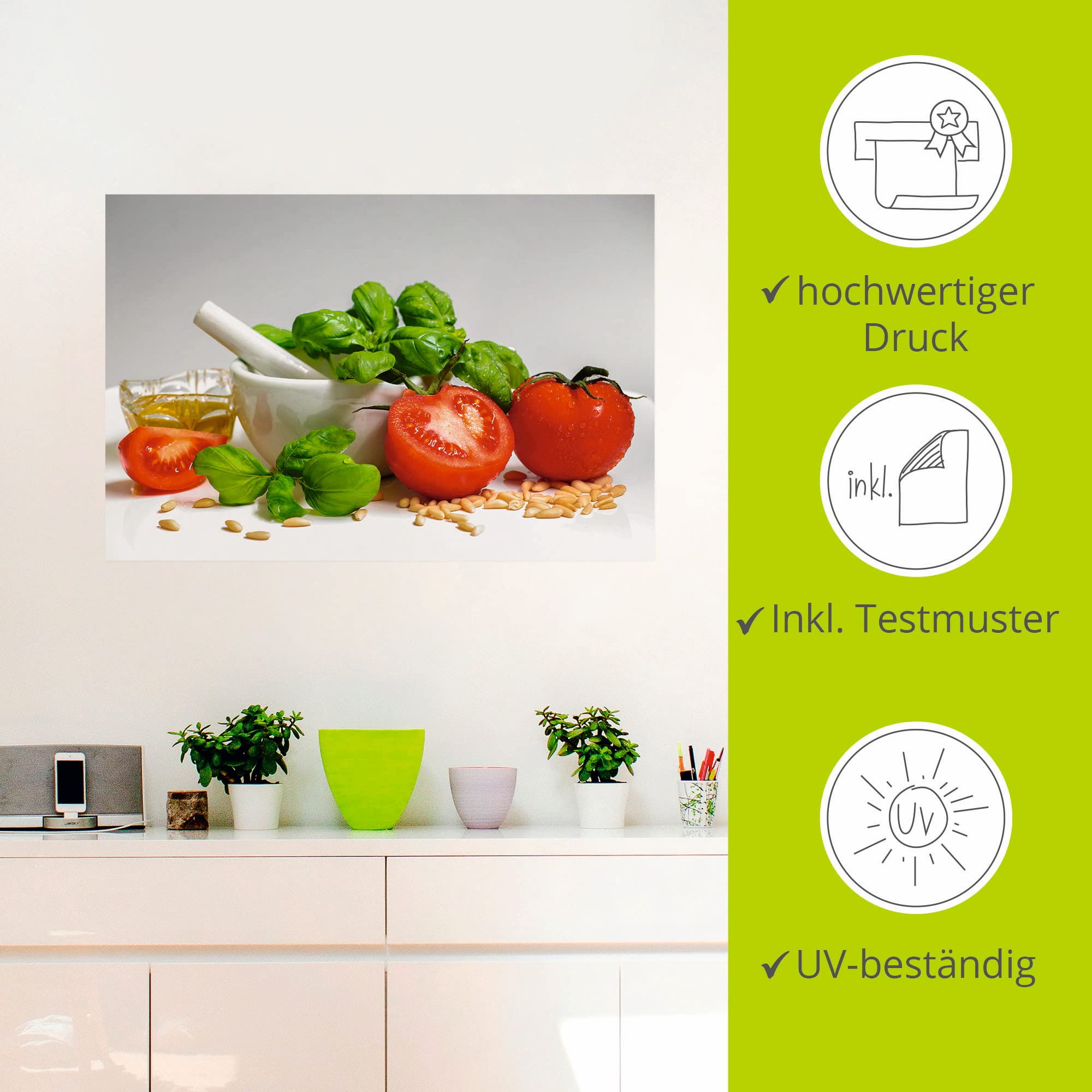 ARTland Wanddeko Wandtattoo selbstklebende Vinylfolie 90 x 60 cm Ernährung Genuss Lebensmittel Gewürz Foto Weiß Bereit für Pesto T1RH