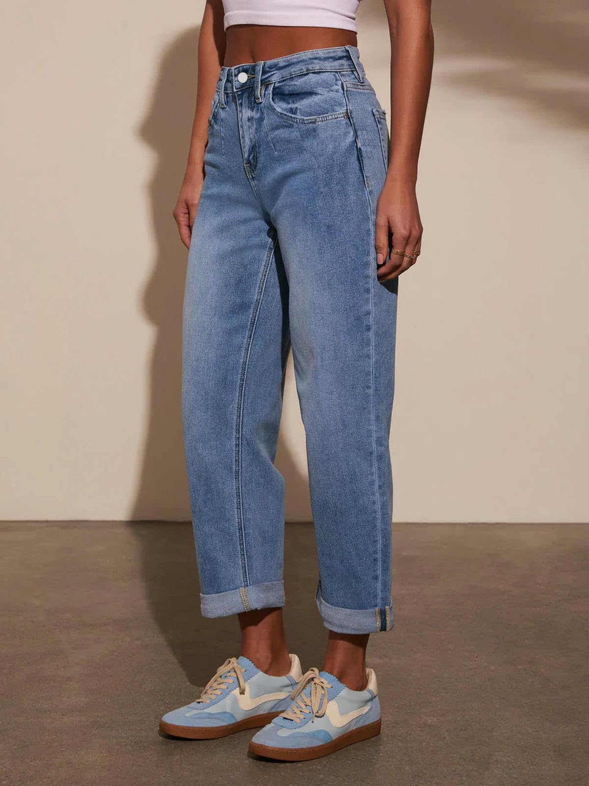 Jeans Donna Conici da Controllo Vintage Lavaggio di Dritti Jeans-Blu-XL