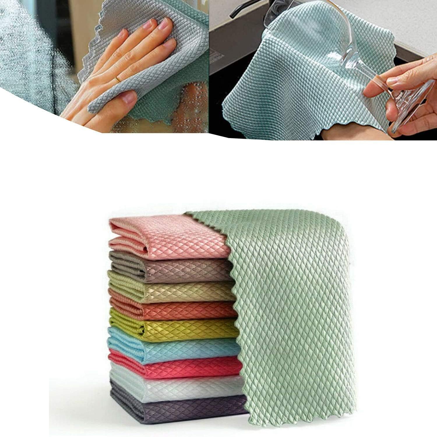 Glass Wiping Rags Fish Scales Design Cloth Dust Cleaning Towel Water, Microfiber Polishing Cleaning Cloth, for Cleaning Mirrors, Glass, Dishes, Screens