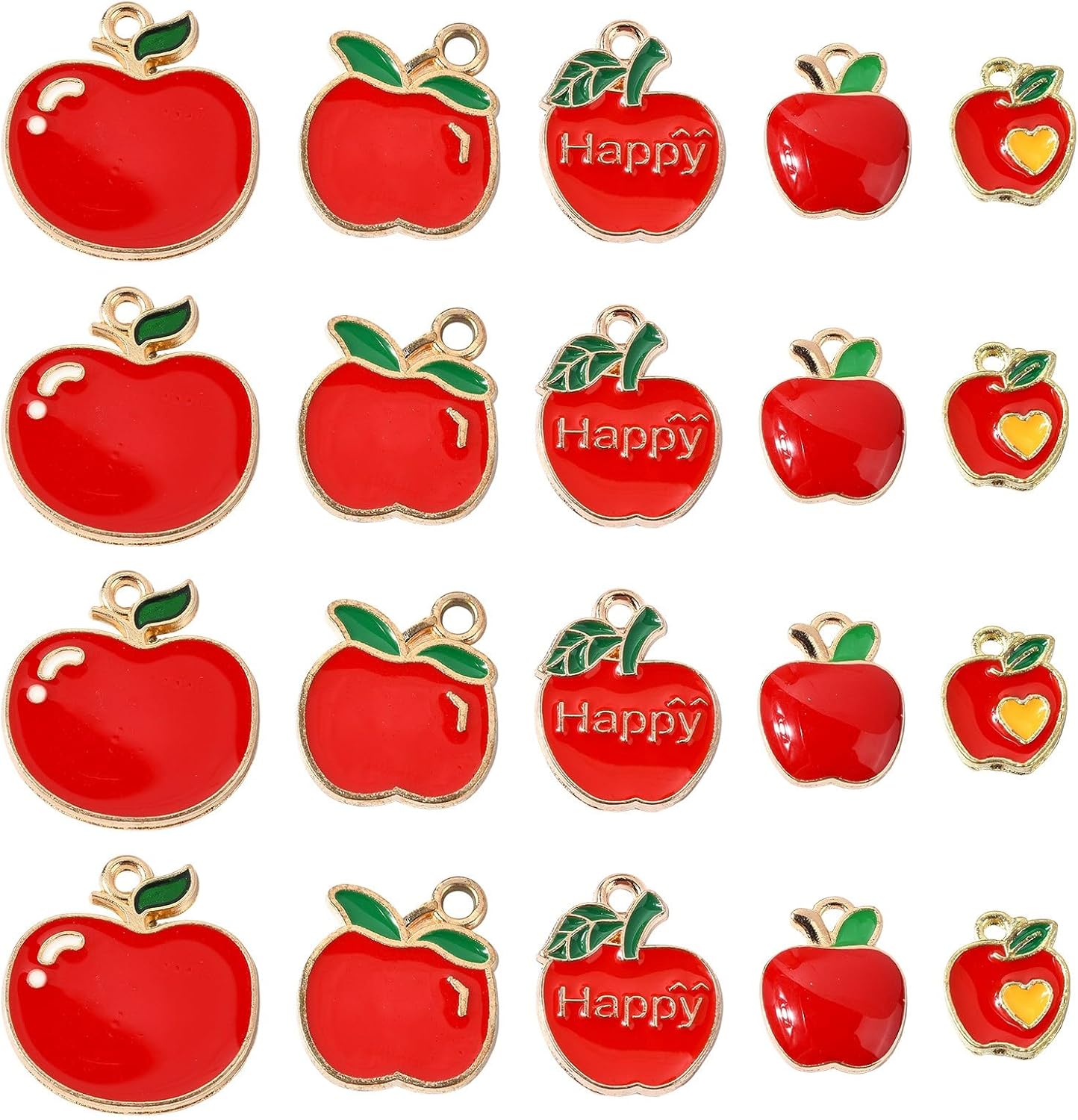 Ipotkitt 30pcs 5 Styles Red Fruit Themed Enamel Charms Food Shaped Metal Charms Flat Cartoon Charms for DIY Craft Keychain Lanyard Necklace Jewelry Making