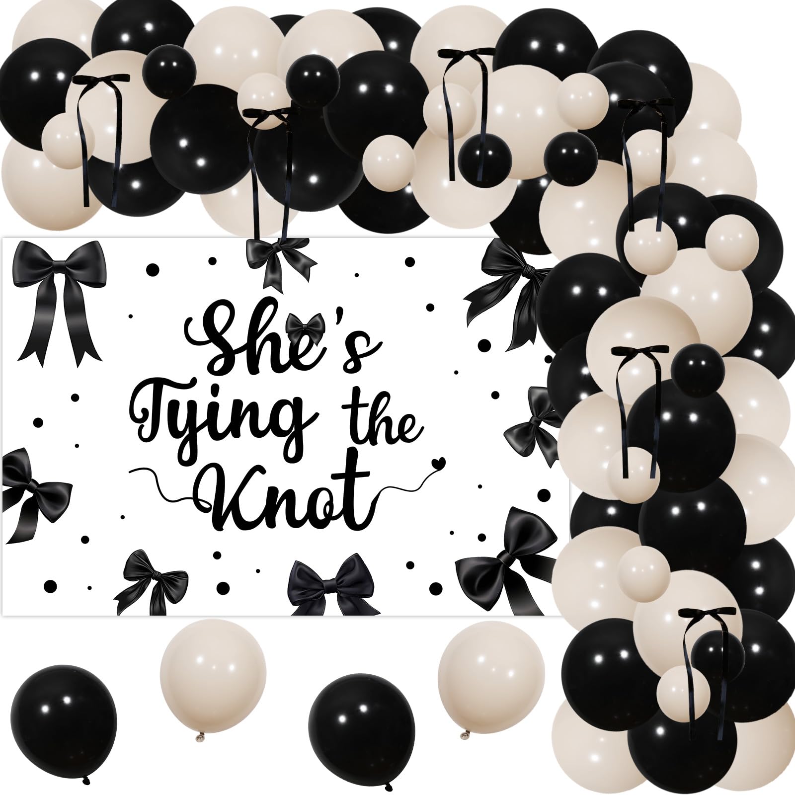 Black Bow Graduation Decorations 2025 Black Bow Party Hanging Swirls Decorations For Her, Glitter Tying The Knot Decorations