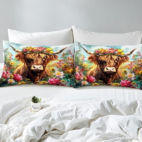 Miniatura 5 de Erosebridal Highland Cow - Juego de sábanas de tamaño Queen, diseño de ganado de toro occidental, regalo para vaqueros, niñas, niños y adolescentes,