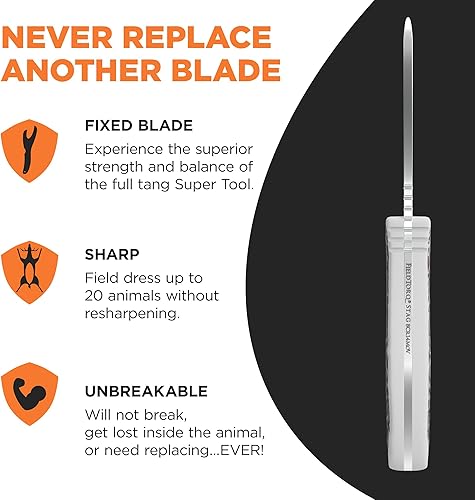 Miniatura 4 de Kit de aderezo de campo  Super herramienta 3 en 1 con funda y afilador  Cuchillo de desollar para caza  Gancho intestinal  Juego de cuchillos de