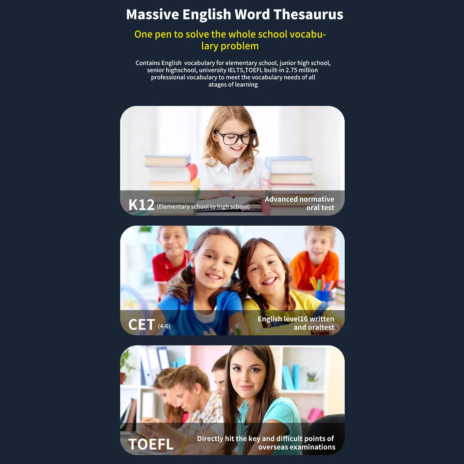 Generic Scan Translator Pen Biblioteca Masiva de Vocabulario en Inglés para el Aprendizaje de Estudiantes Que Viajan por Negocios, 240 Diccionarios Auténticos Incluidos