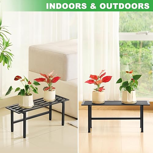 Miniatura 4 de Paquete de 2 soportes de metal para plantas al aire libre, estantes para plantas de interior, 1 nivel resistentes para múltiples plantas, 26