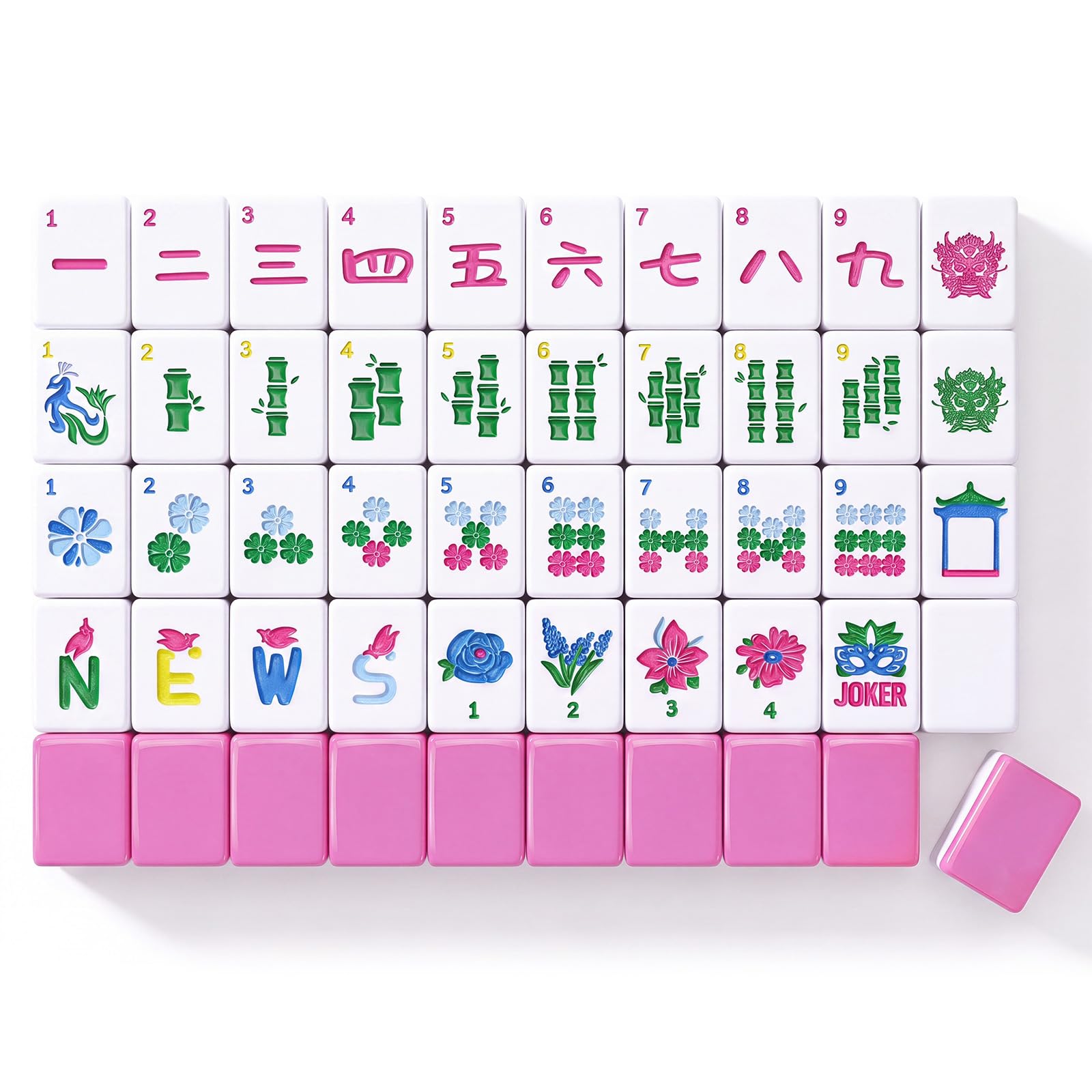 Soulchen Kaleidoscope Mahjong - Juego de 160 azulejos Mahjong de 1.2 pulgadas, juego de azulejos Mahjong rosa americano con bolsa de Mahjong (bambú)