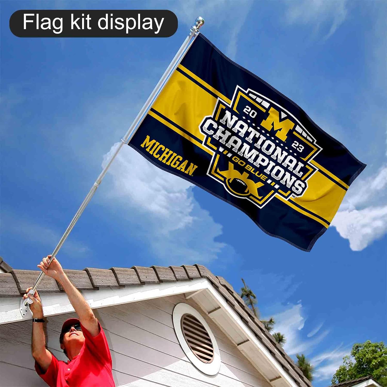 Michigan Team University Wolverines College Football 2023 National Champions Flag with Pole and Bracket Holder University Set