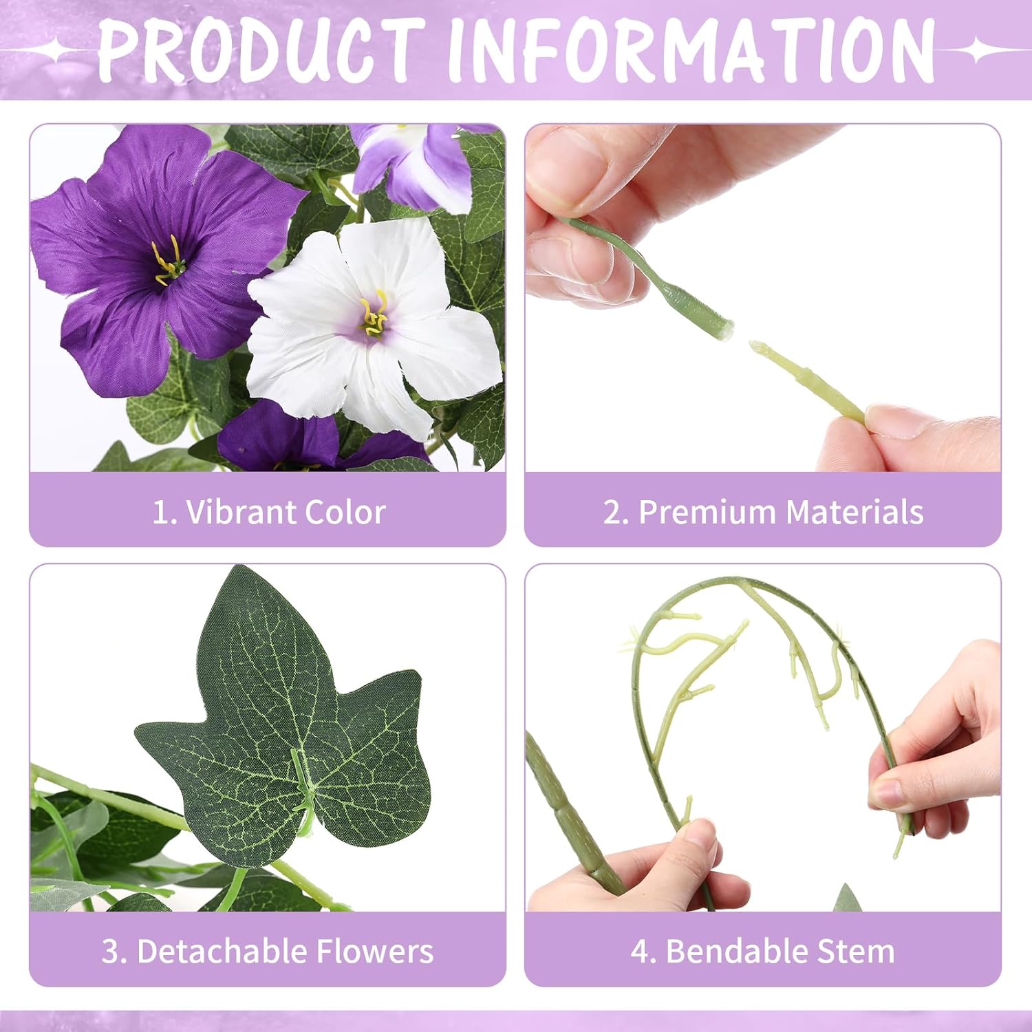 Giegxin 6 Pcs Artificial Petunias Fake Flowers for Outdoor Decoration, Faux Silk Morning Glory UV Resistant for Spring Summer Home Outside Garden Balcony Yard Porch Realistic Indoor Decor (Purple)