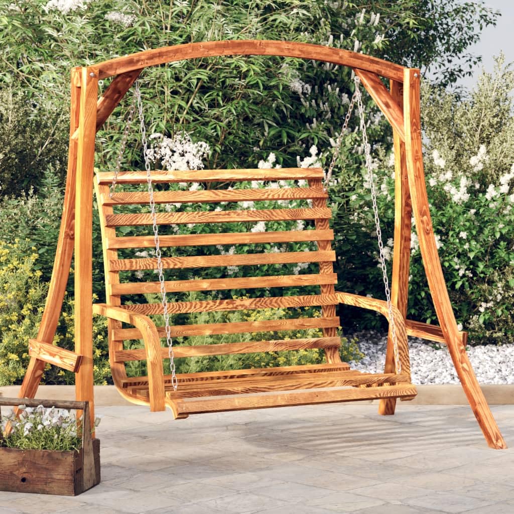 Genérico Banco Columpio Madera Maciza de Abeto con Acabado de Teca, Balancines de jardín Marrón,3200616