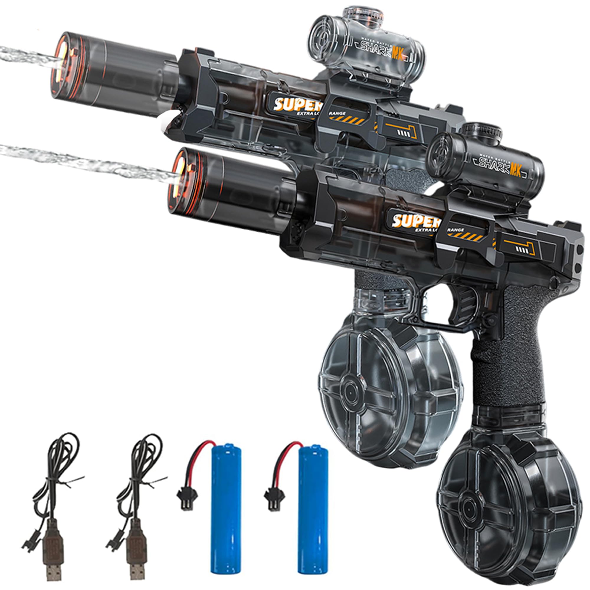 2 Pack Electric Water Gun, Automatic Water Gun Pistol with LED Light, 24-26 FT Range Large Capacity Electric Water Guns