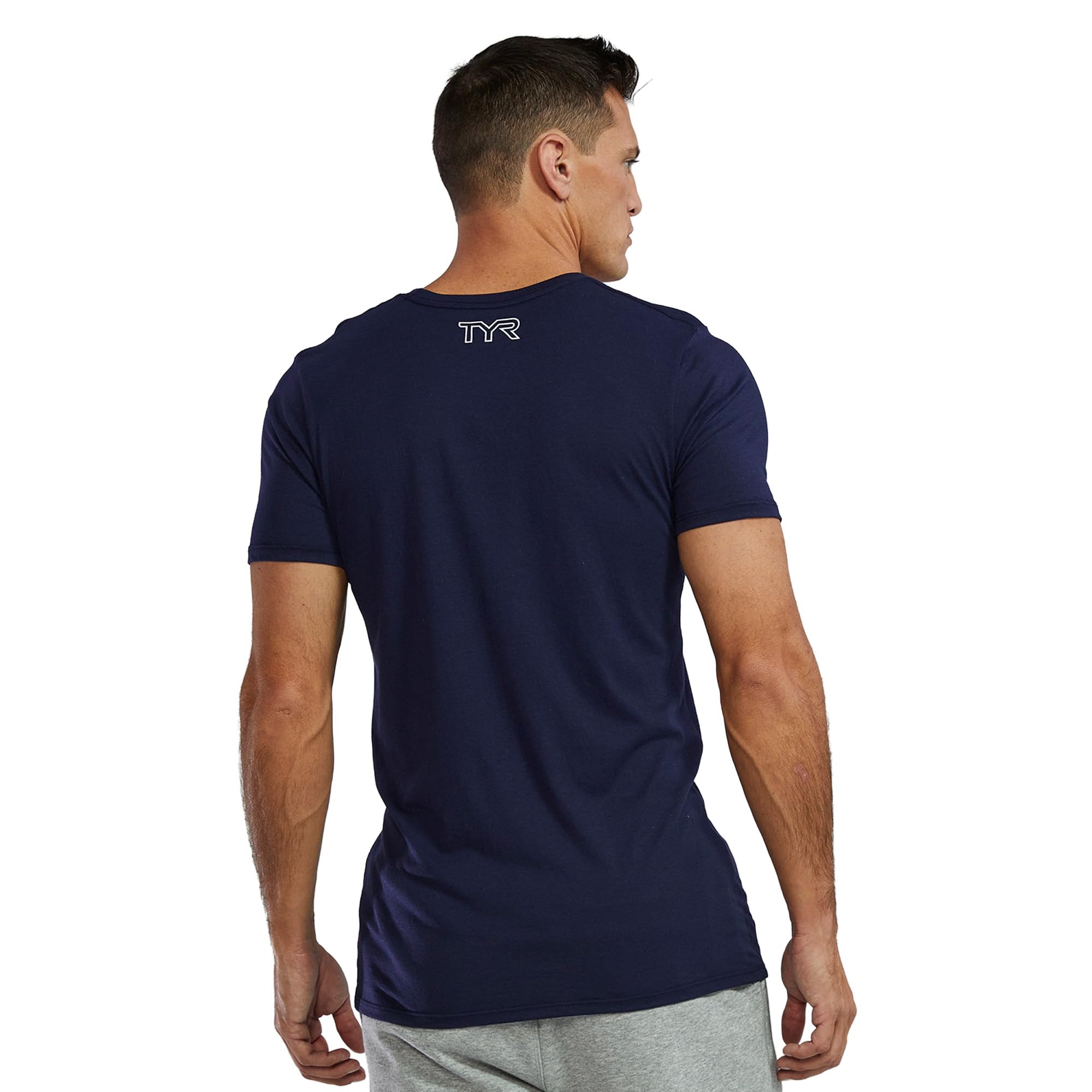 TYR Unisex Ultrasoft lekka koszulka z krótkim rękawem z dużym logo Tech Tri Lg UX, granatowa, M, granatowy, M