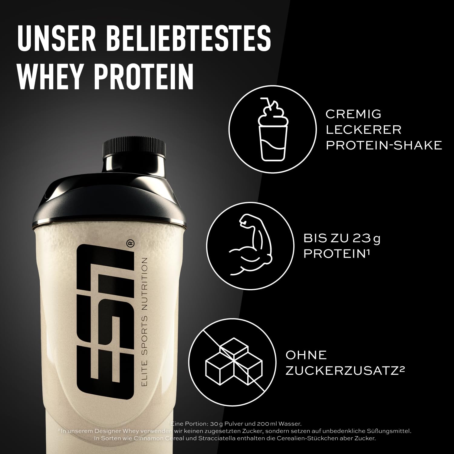 ESN Designer Whey Protein Pulver, Vanilla, 1 kg | bis zu 23 g Protein pro Portion, ideal zum Muskelaufbau und -erhalt, made in Germany