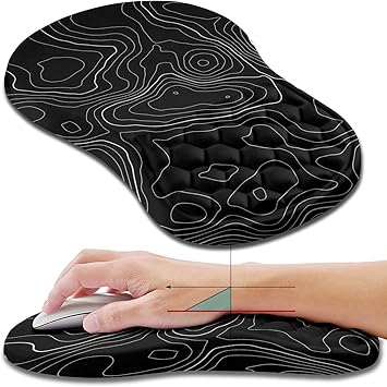 Hokafenle Ergonomic Mouse Pad Wrist Support, Wrist Rest Mousepad for Carpal Tunnel Pain Relief with Integrated Memory Foam Slope Massage Bulge (11.8x7.9 inch,Topographic Contour)
