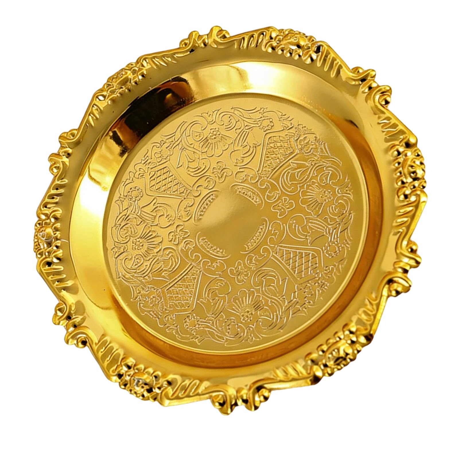 jiingekk Practical Iron Serving Tray for Home Decors and Food Presentation Feature Embossed Detail and Easy Maintenance Embossed Fruit Tray