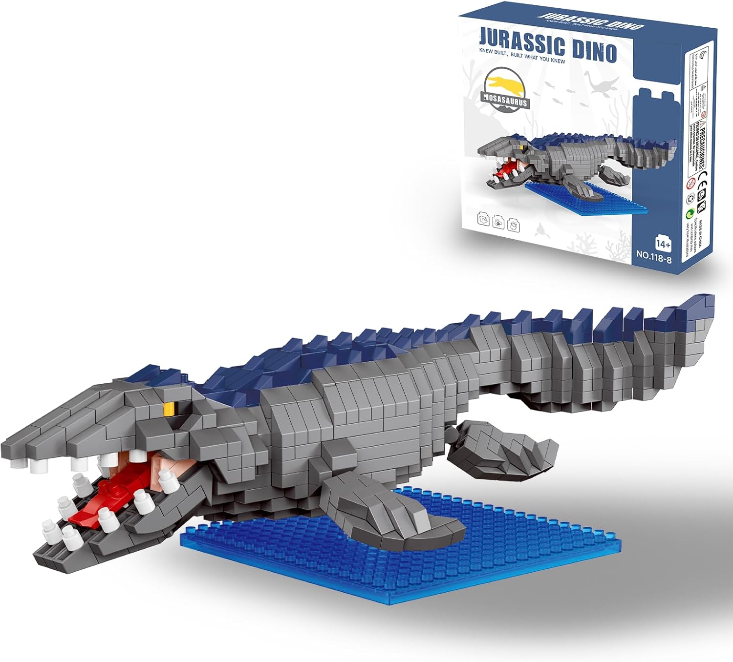 Mosasaurus Dinosaur Building Sets Easter Micro Brick Sea Reptile Model with Display Base 1020 Pieces Detailed Prehistoric Build Christmas Birthday Ages 14+