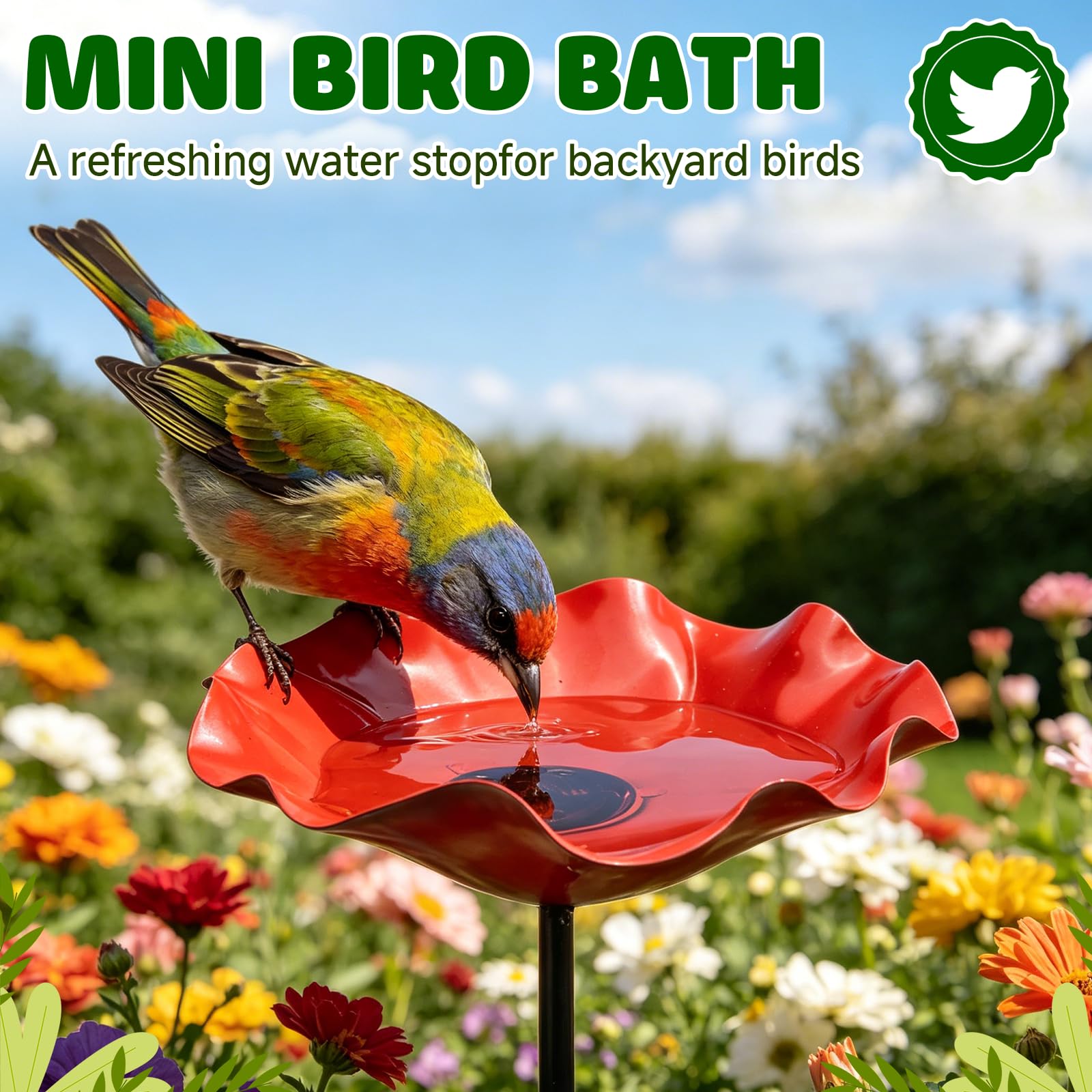 Bain d‘Oiseaux sur Tige en Métal, Abreuvoir à Oiseaux en Forme de Fleur – Fontaine pour Oiseaux Extérieur avec Point d’Eau pour Abeilles – Décor de Jardin Métal Fleur – Hauteur 65 cm