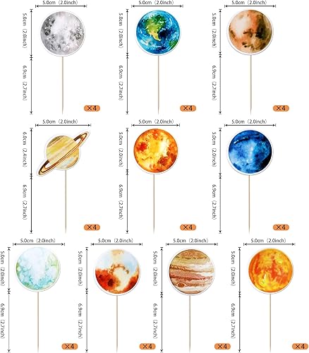 Miniatura 2 de Paquete de 40 adornos para cupcakes del espacio exterior, planeta, cohete, naves espaciales, viaje a la luna, estrella, cupcakes, sistema solar,