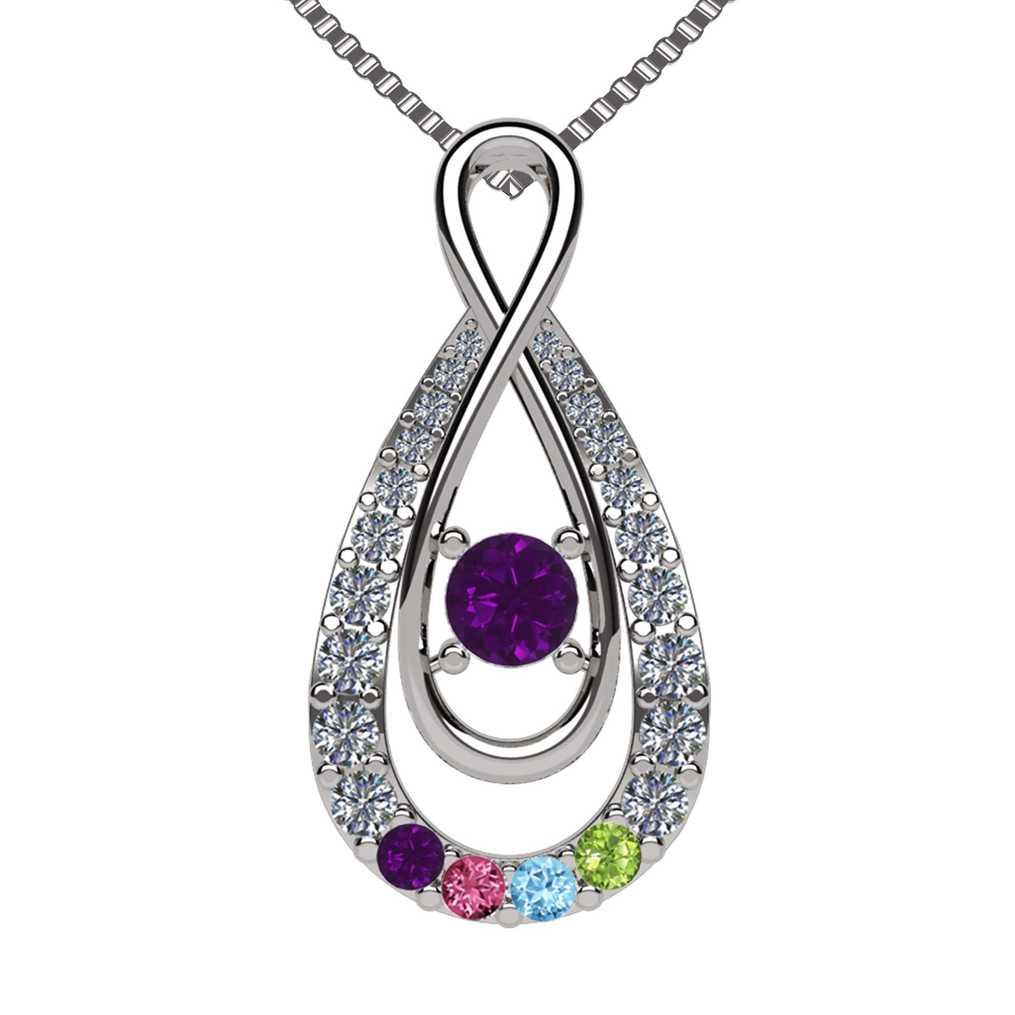 Central Diamond Center Yours Infinity Mother & Child Birthstone Necklace w/ 1 to 12 Stones in Silver, 10K, or 14K Gold