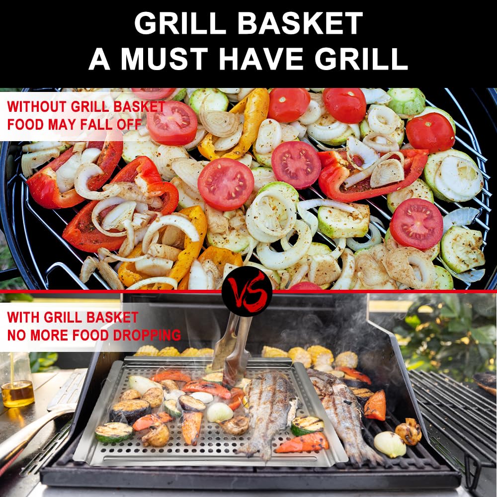 WAAOON Grill Topper, Stainless Steel Grill Pans for Outdoor Grill, 18X12 Inch Large BBQ Grilling Tray with Perforated Bottom, Grill Accessories Perfect for Small Vegetable & Meat Grills