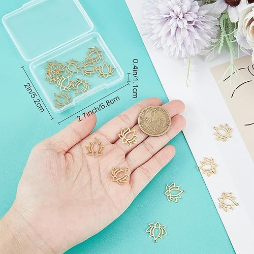 Miniatura 3 de Beebeecraft 1 caja de 20 dijes de flor de loto chapados en oro de 18 quilates de latón tibetano estilo tibetano plano redondo con anillo de salto