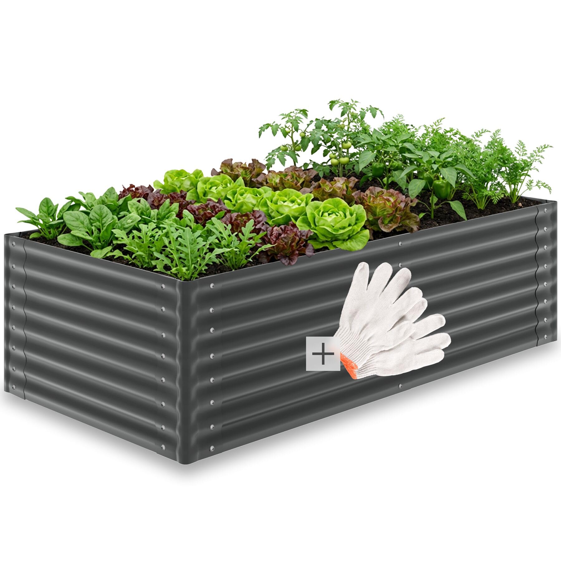 tectake® Aiuola Rialzata Zincata, 200x100x62 cm, 1200L, Fioriera da Esterno, Letto per Giardino Fondo Aperto, Orto Rialzato da Esterno, Per Giardinaggio, Erbe, Ortaggi Frutta Fiori, Guanti Inc- Grigio