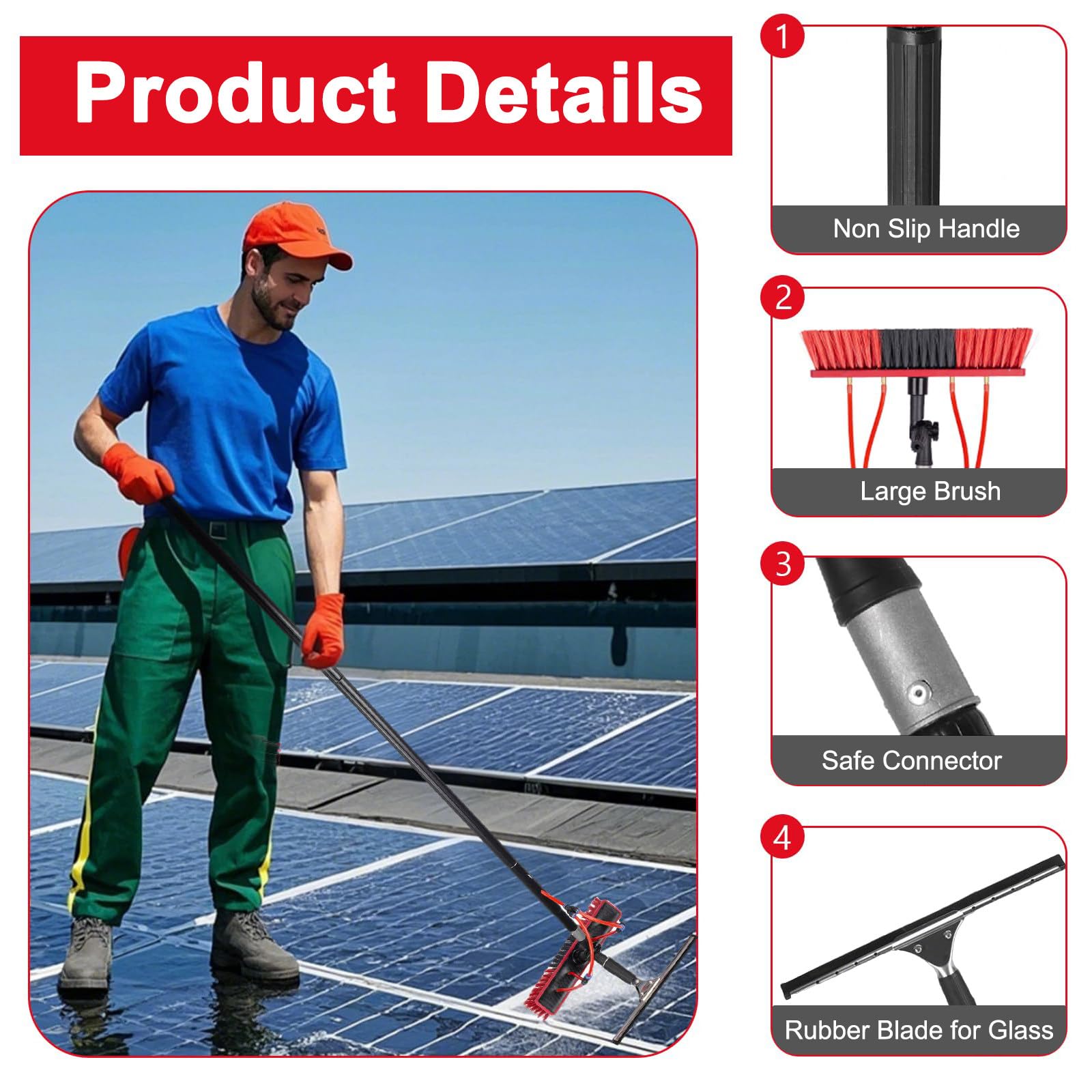 SHAHRYAR Escoba Telescópica para Limpieza,Limpia Placas Solares,Telescopic Hydrocleaner,Cabezal De Limpieza Giratorio,para Limpiar O Barrer Casas Rodantes, Camiones, Barcos,10.8m-35cmbrushhead