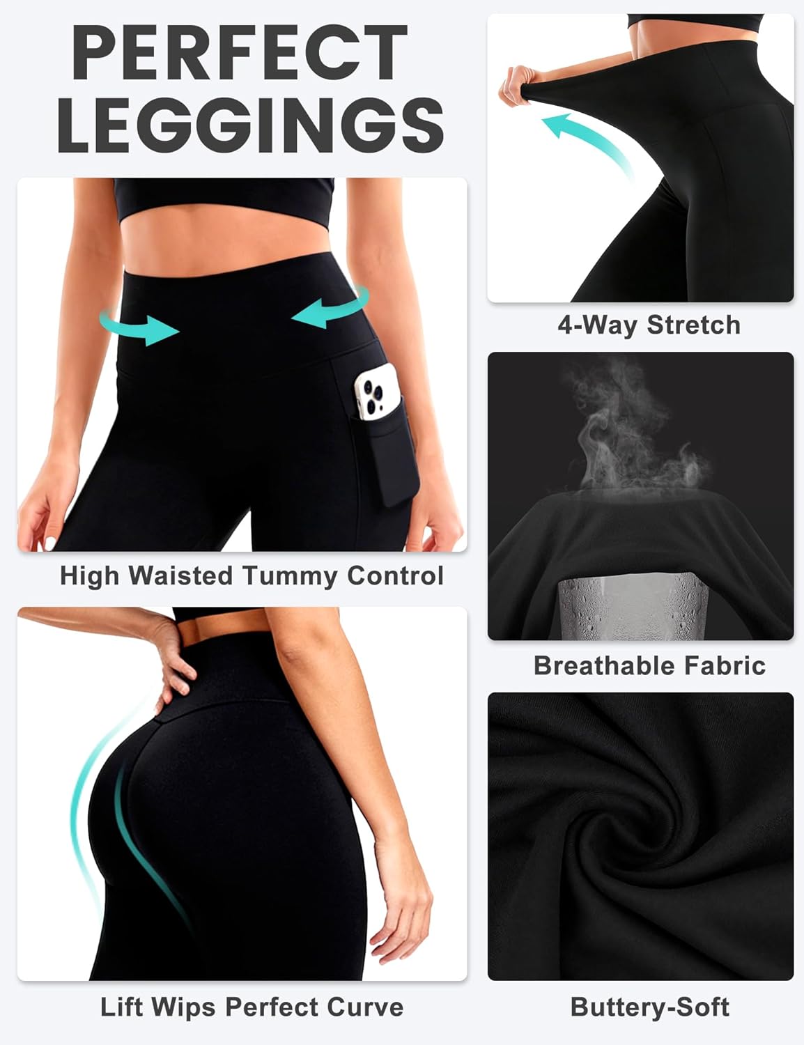 Bluemaple Leggings with Pockets for Women-High Waist Soft Yoga Pants,Tummy Control Workout Running Yoga Leggings for Women - Image 6