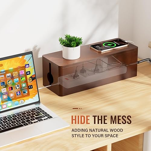 Miniatura 6 de Cinati Caja grande de organización de cables, organizador de cables de madera de 15.8 pulgadas para almacenamiento de cables de piso, caja oculta de