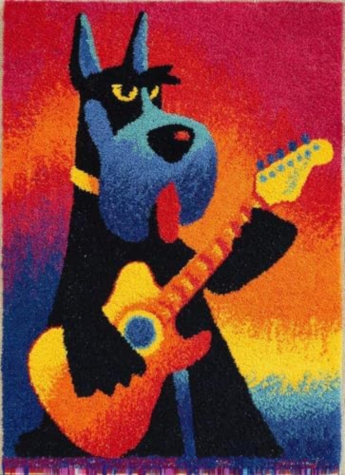 XDEGHUANGSS Latch Hook Rug Kit Giant Schnauzers Dog Playing Guitar Cushion Cover DIY Craft Set Pre-Printed Mat 38x52cm for Home Decor-4