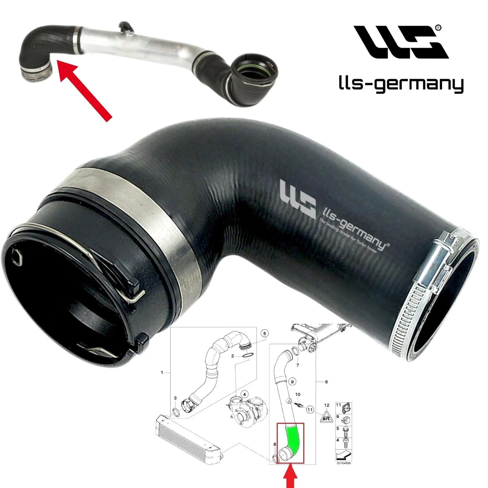 LLS-GERMANY Tuyau Turbo compatible avec BMW Série 5 (E60) 525d 530d (2002/09 à 2010/03), OEM: 11617799400, 11617799401, 11617797707,11617789963, 11617797697, 11617791664, 11617790547, 11617799402
