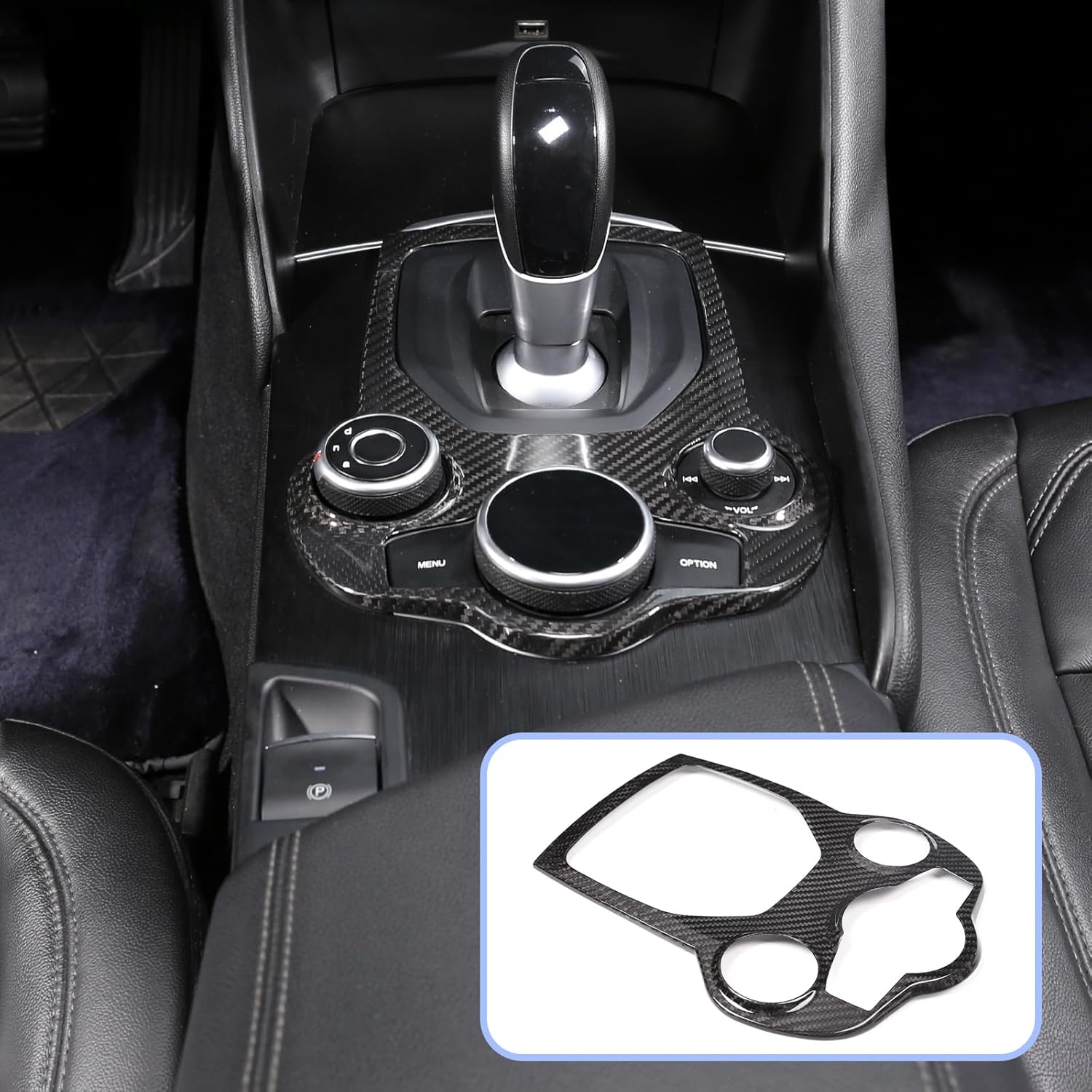 Center Console Gear Panel Frame Trim Compatible with Alfa Romeo Giulia Stelvio 2016-2019 Real Carbon fiber Car Center Console Decoration Frame Trim