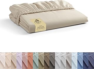 Linen Home 100% Cotton Percale Weave Fitted Sheet, Queen Size, Ivory, 1 ...