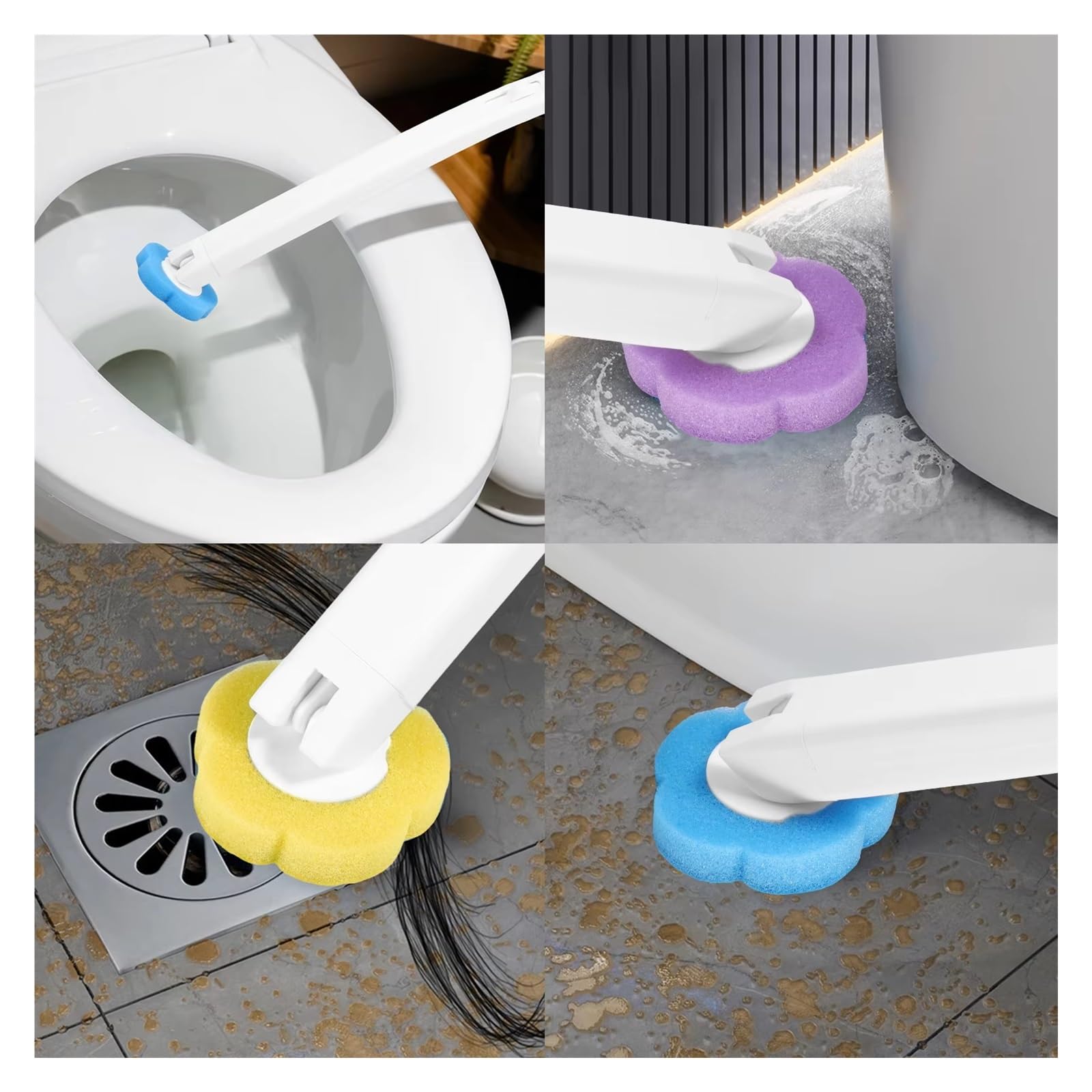 Generisch WC-Bürstengarnitur mit langem Griff und Einweg-Ersatzköpfen, hygienisches Badezimmer-Reinigungswerkzeug-Set, WC-Zubehör(Blue 72PCS)
