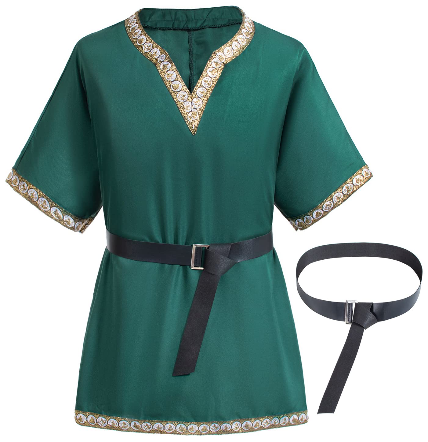 TOGROP Mens Medieval Costume Viking Tunic Knight Warrior Renaissance Shirts with Belt