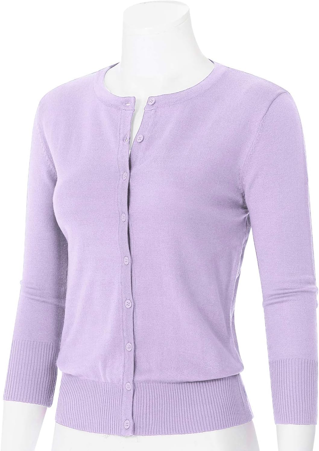 Women's 3/4 Sleeve Crew Neck Button Down Stretch Knit Cardigan Sweater (S-3XL) - Image 2