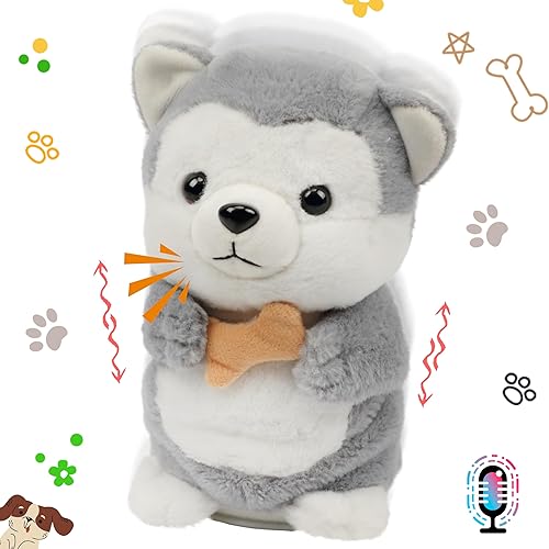 Miniatura 1 de Hopearl Talking Husky Repeats What You Say Dog Nodding - Cachorro eléctrico interactivo animado con juguete de hueso regalo para niños pequeños gris