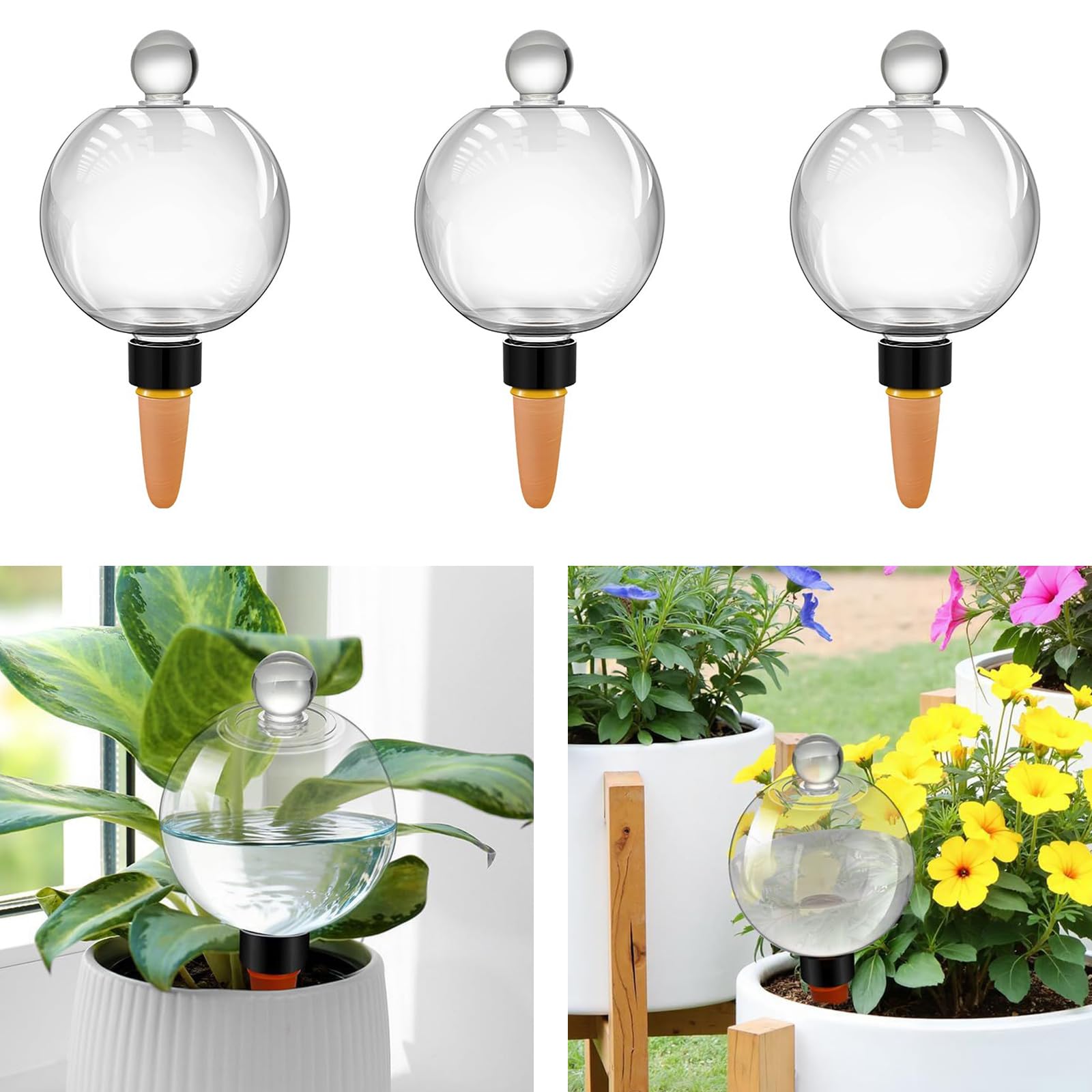 Globi per irrigazione Automatica Adatti per Piante da Interno Lampadine per irrigazione Automatica per Piante capacità da 19 Oz con Tappo in Vetro Globi Trasparenti