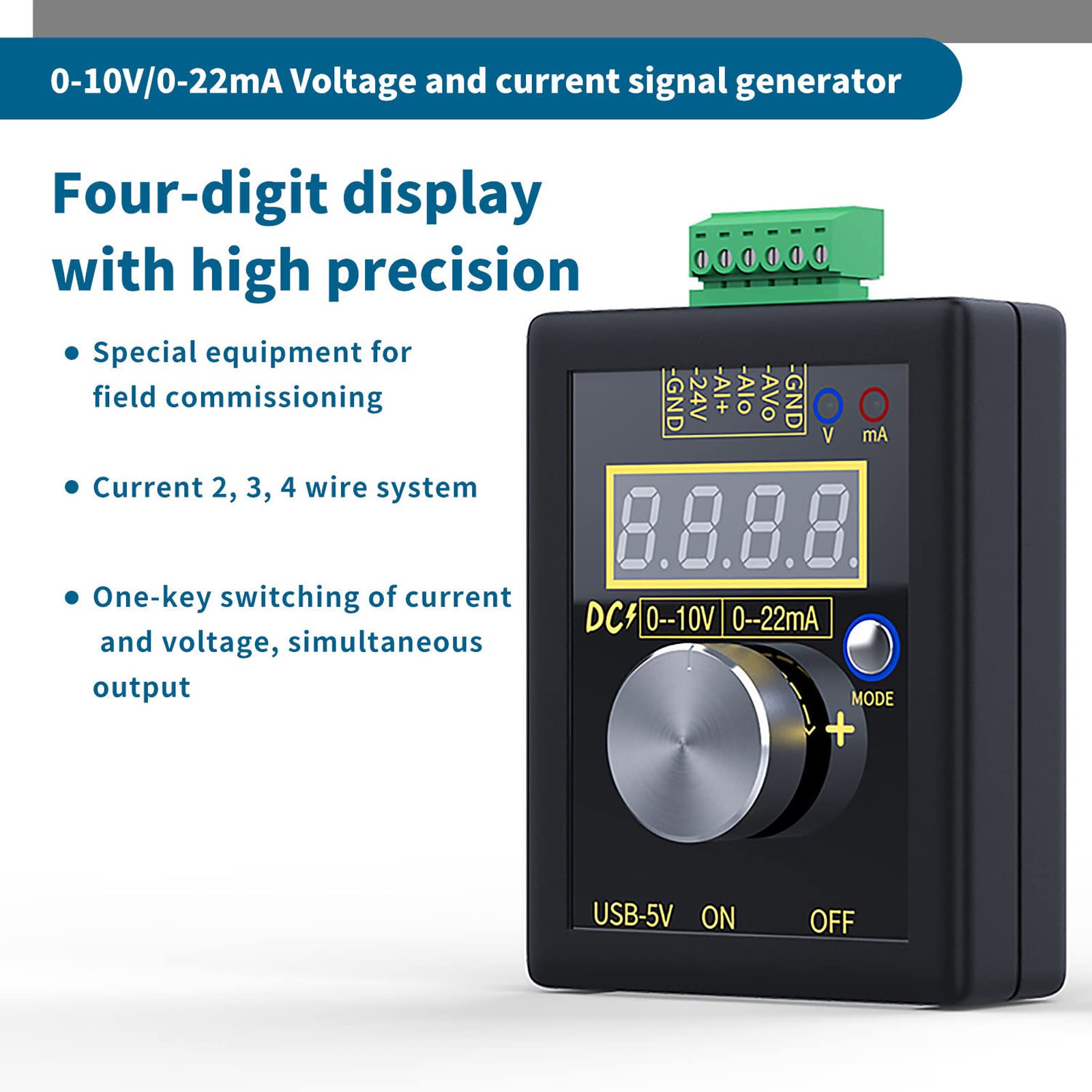4 Digit LED Display Generator Transmitter 0 to 24mA for on Site Debugging with Aluminum Knob Cap