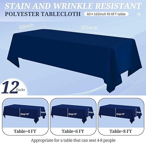 Miniatura 192 de Paquete de 4 manteles redondos blancos de 120 pulgadas – Mantel circular de poliéster para mesa redonda, resistente a las manchas y a las arrugas