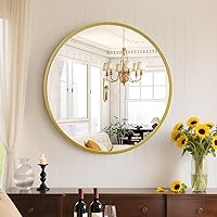 Sweetcrispy 20 Inch Round Gold Framed Bathroom Mirror - Shatterproof, Rust-Proof Wall Mirror for Vanity, Sink, Bedroom Decor