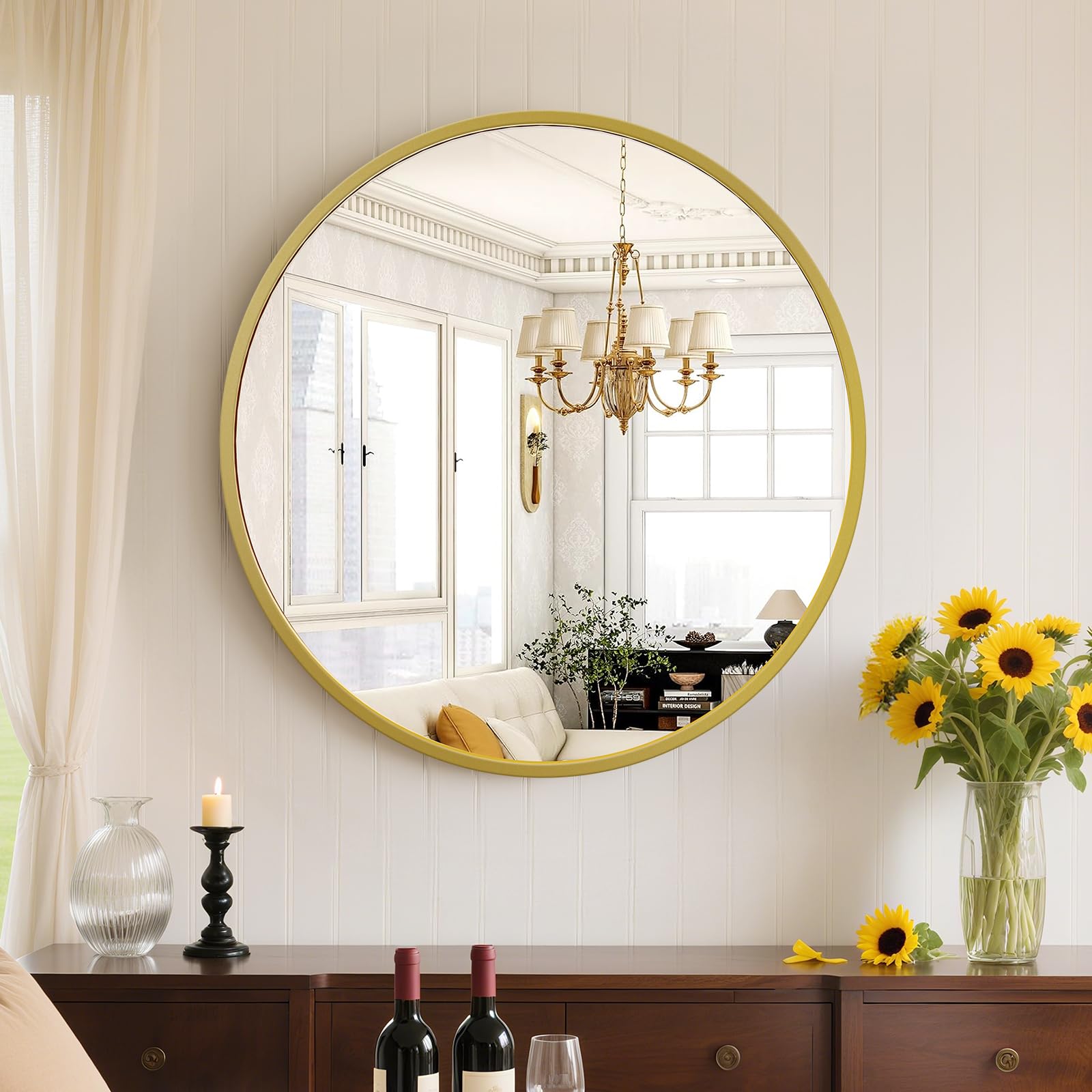 newbulig gold round wall mirror 20 inch, bathroom mirrors for over sink, wall decor for bathroom, entryway, bedroom, vanity
