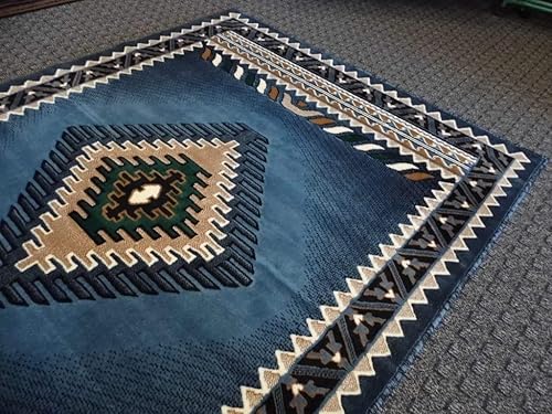 Miniatura 5 de Champion Rugs South West Native American Area Alfombra Diseño # C650 Azul claro (3 pies 10 pulgadas x 5 pies 2 pulgadas)