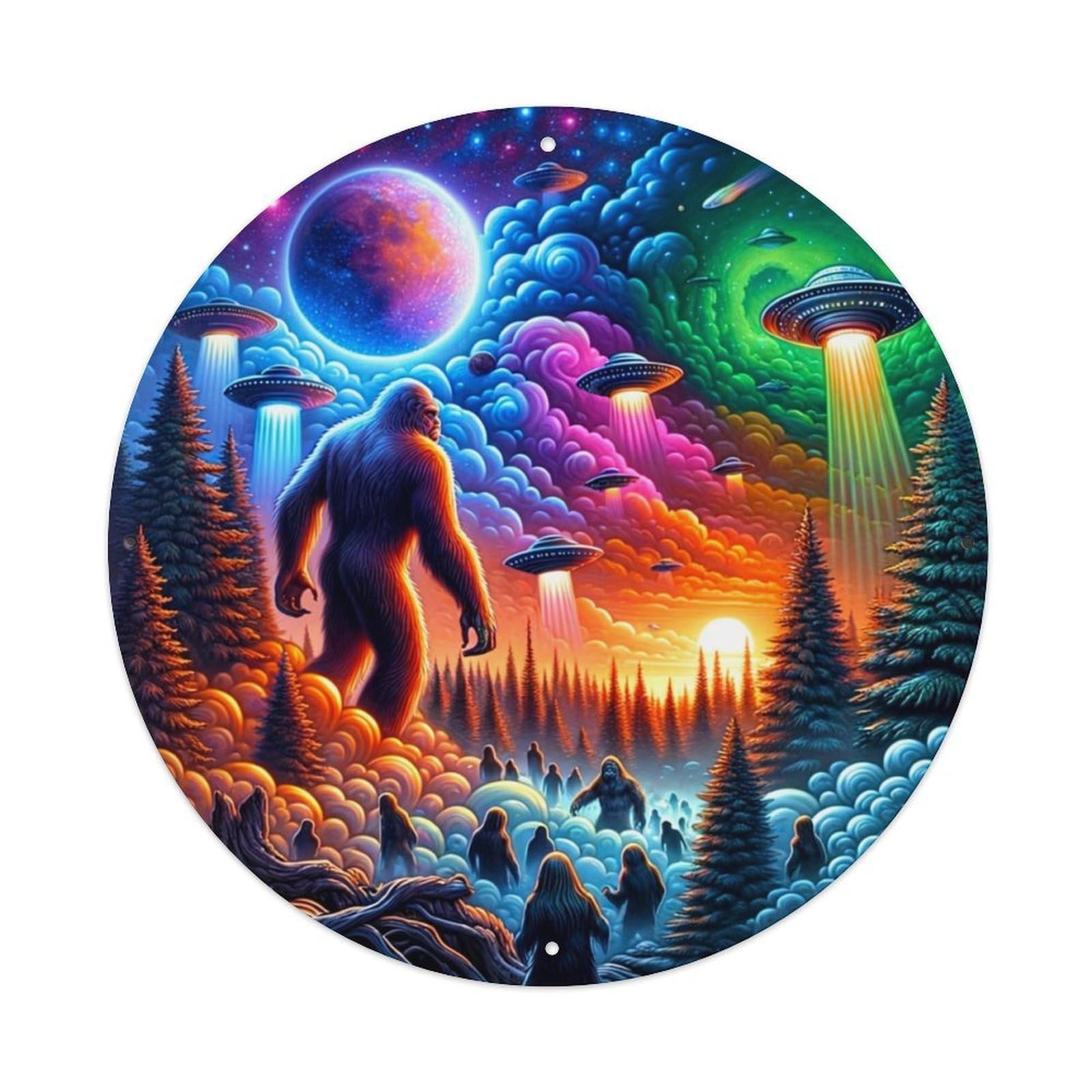 Jdyansheng Vintage Giant Ape Ufo Forest Scene Tin Sign Metal Poster Metal Signs For Home Man Cave Bar Cafe Kitchen Laundry Room Wall Decorations 8X8 Inches